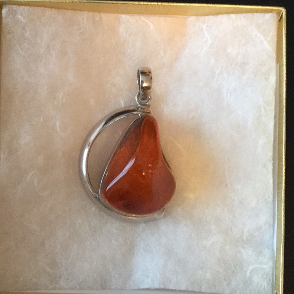 Amber Gemstone Slide/Pendant in Sterling Silver. - Picture 1 of 5